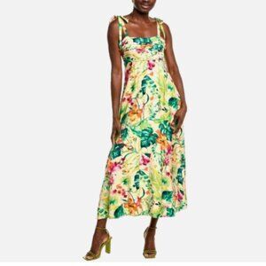 NWT TAYLOR Smock Back Floral Linen Blend Maxi Dress Pockets Empire Waist size 12
